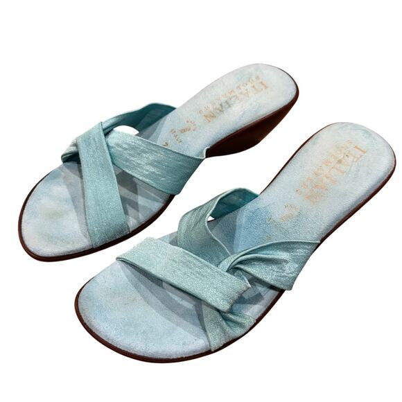 Italian Shoemakers Turquoise Blue Wedge Sandals Made in Italy Women’s Size 7 - Picture 1 of 5